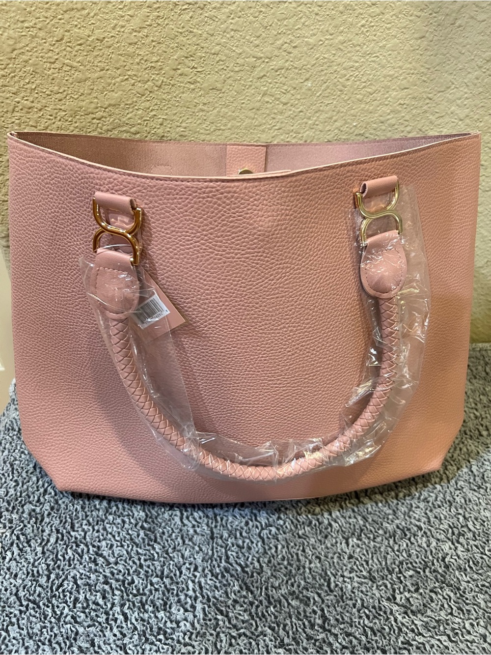 Women's Pink Tote Bag with Braided Handles